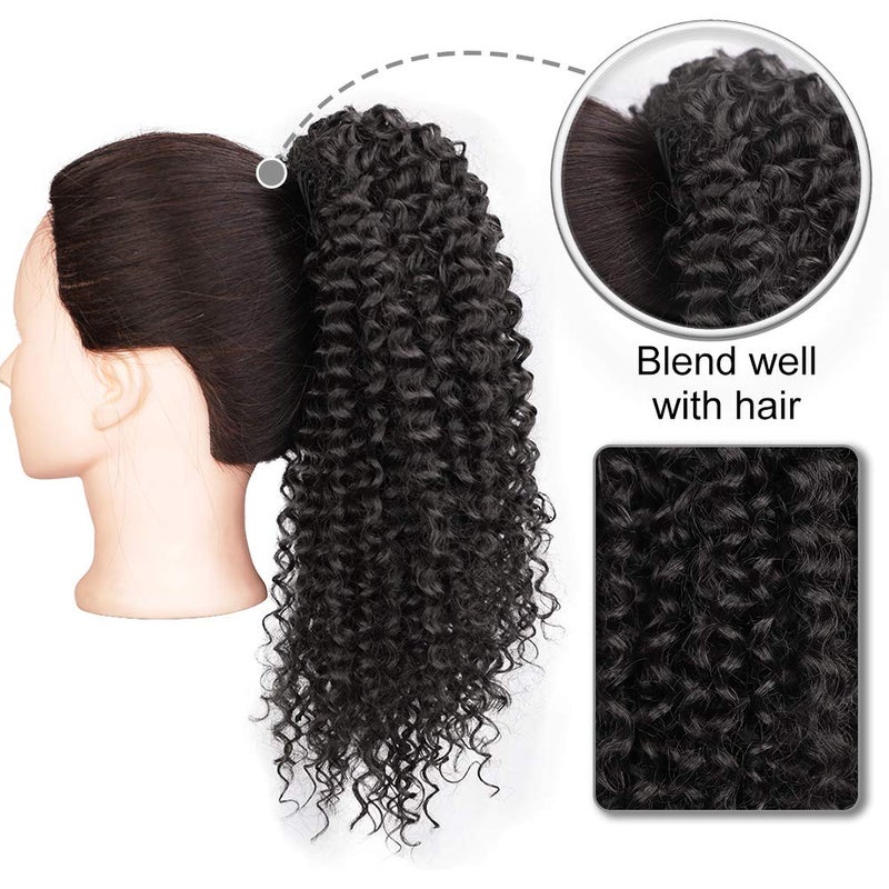 Vigorous Drawstring Ponytail Extension 14Inch Short Afro Kinky Curly Ponytail for African Women Fluffy Pony Tails Hair Extensions Synthetic Hairpiece for Daily Use(1B) - Image 3